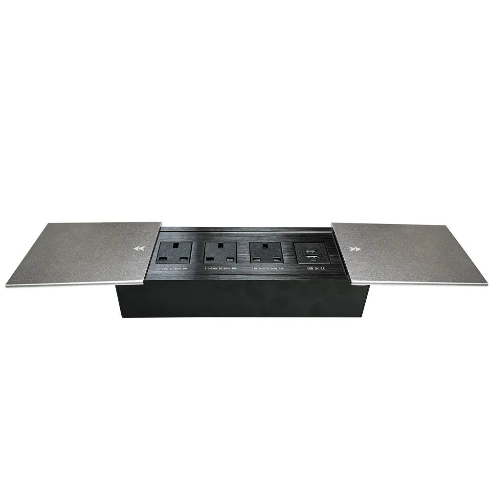 2 Way Slide Table Top Rectangular Shape Socket, Silver - Modern Office Furniture Dubai