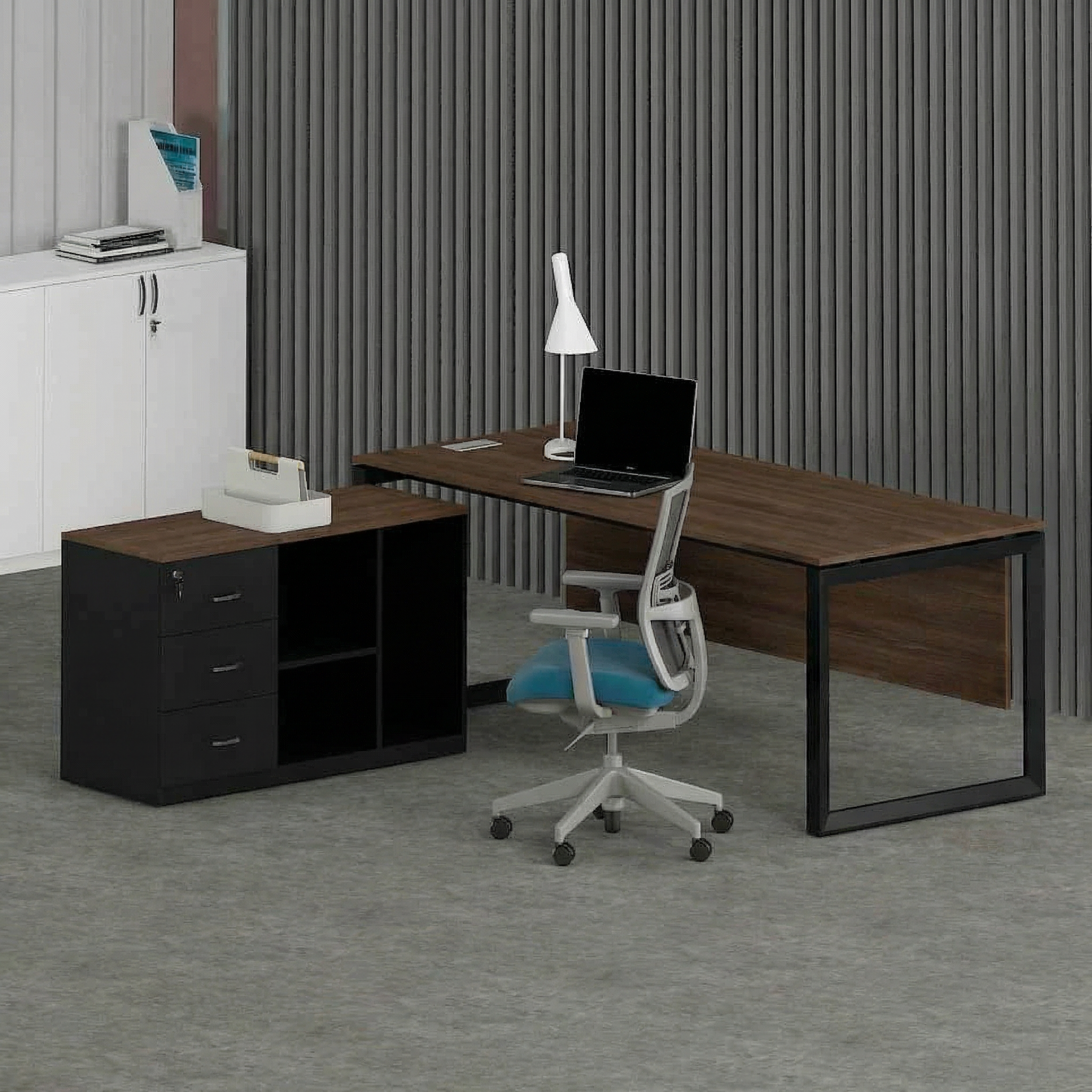 Solana Office Executive Desk (with Side Cabinet) Black Frame