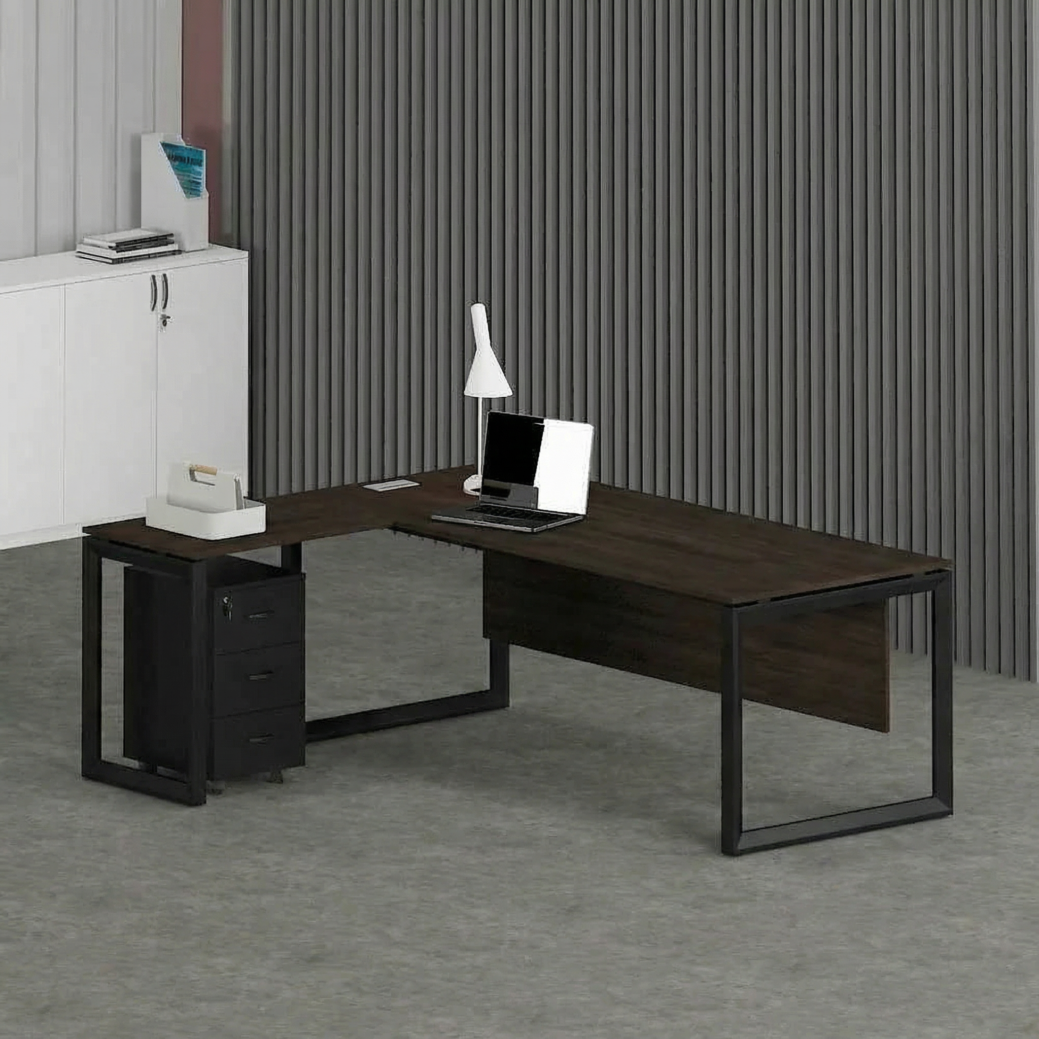 Solana L-Shaped Executive Desk (Black Frame)