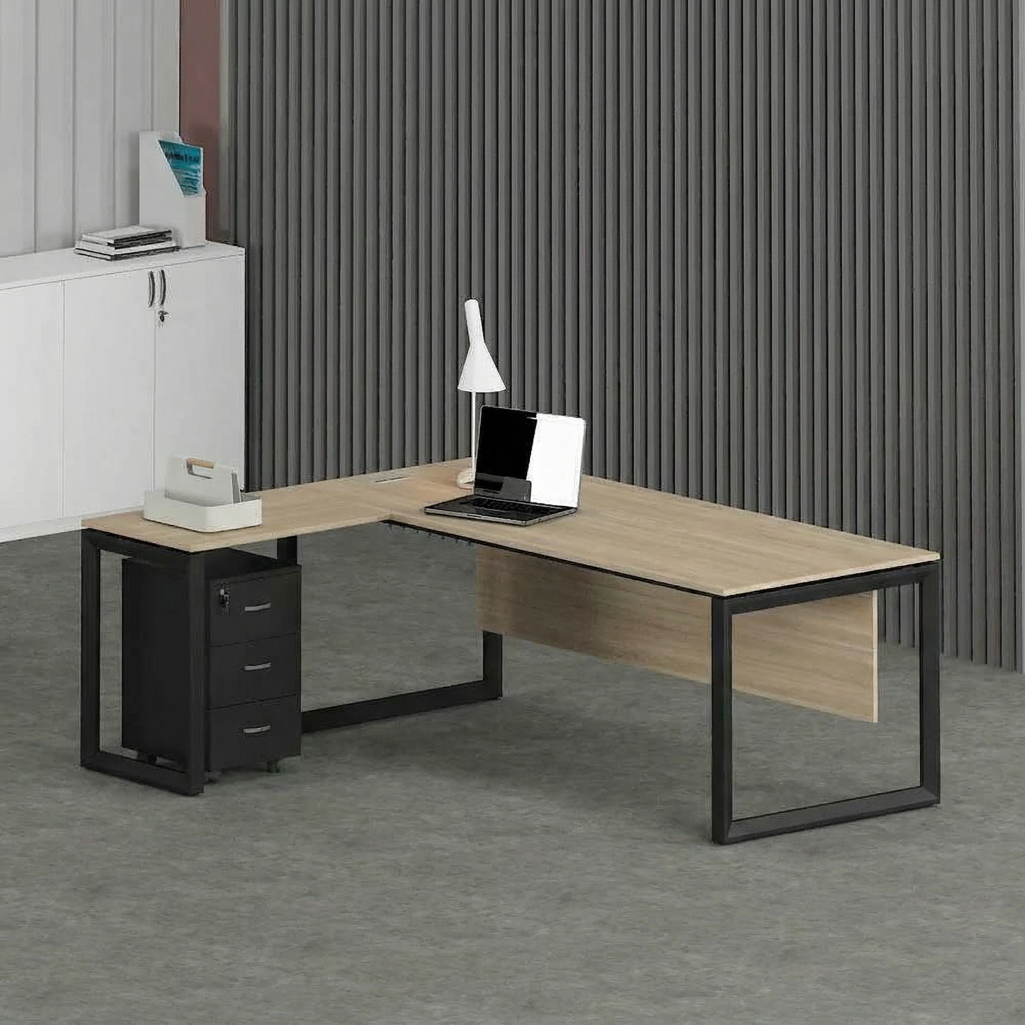 Solana L-Shaped Executive Desk (Black Frame)