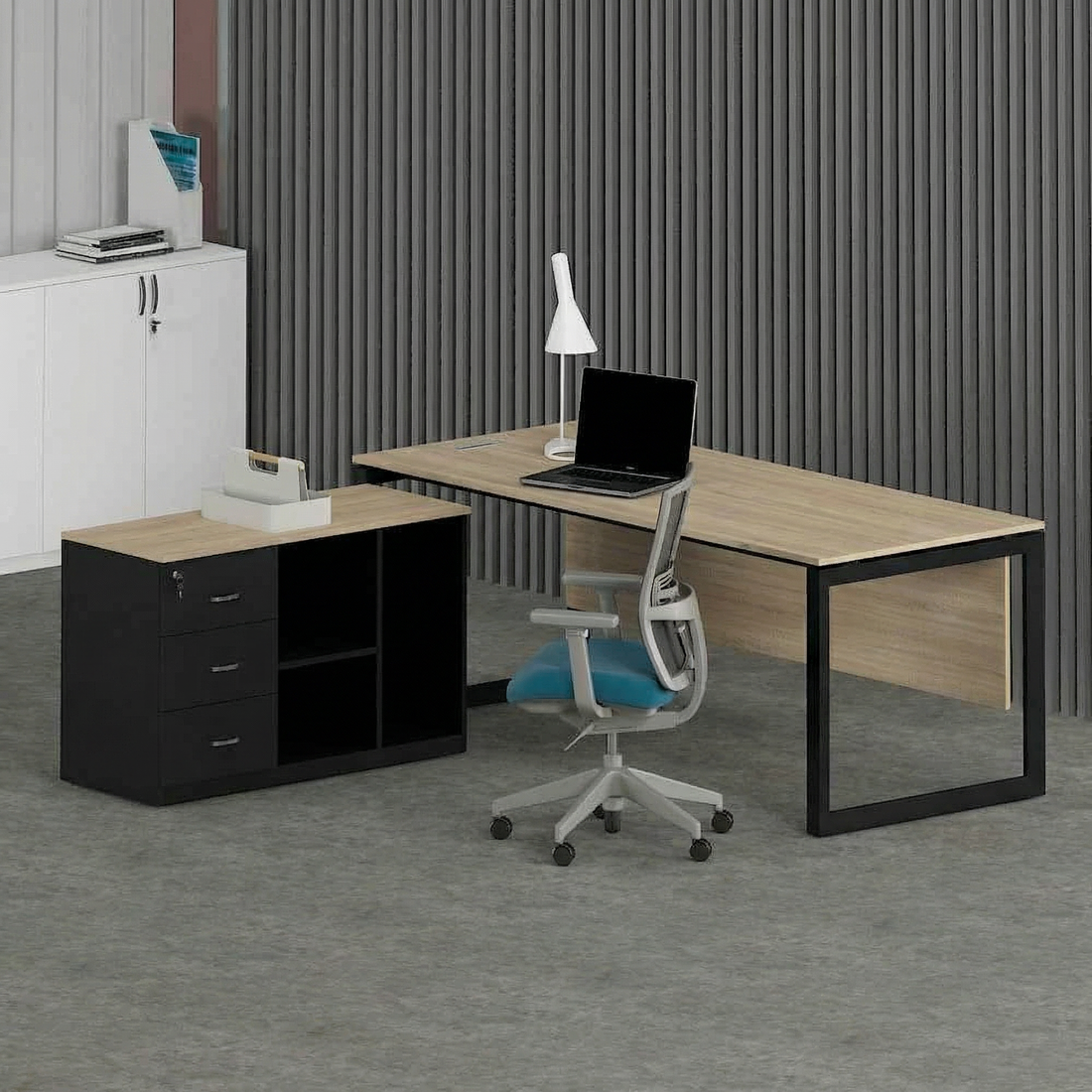 Solana Office Executive Desk (with Side Cabinet) Black Frame