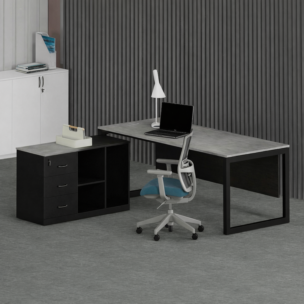 Solana Office Executive Desk (with Side Cabinet) Black Frame