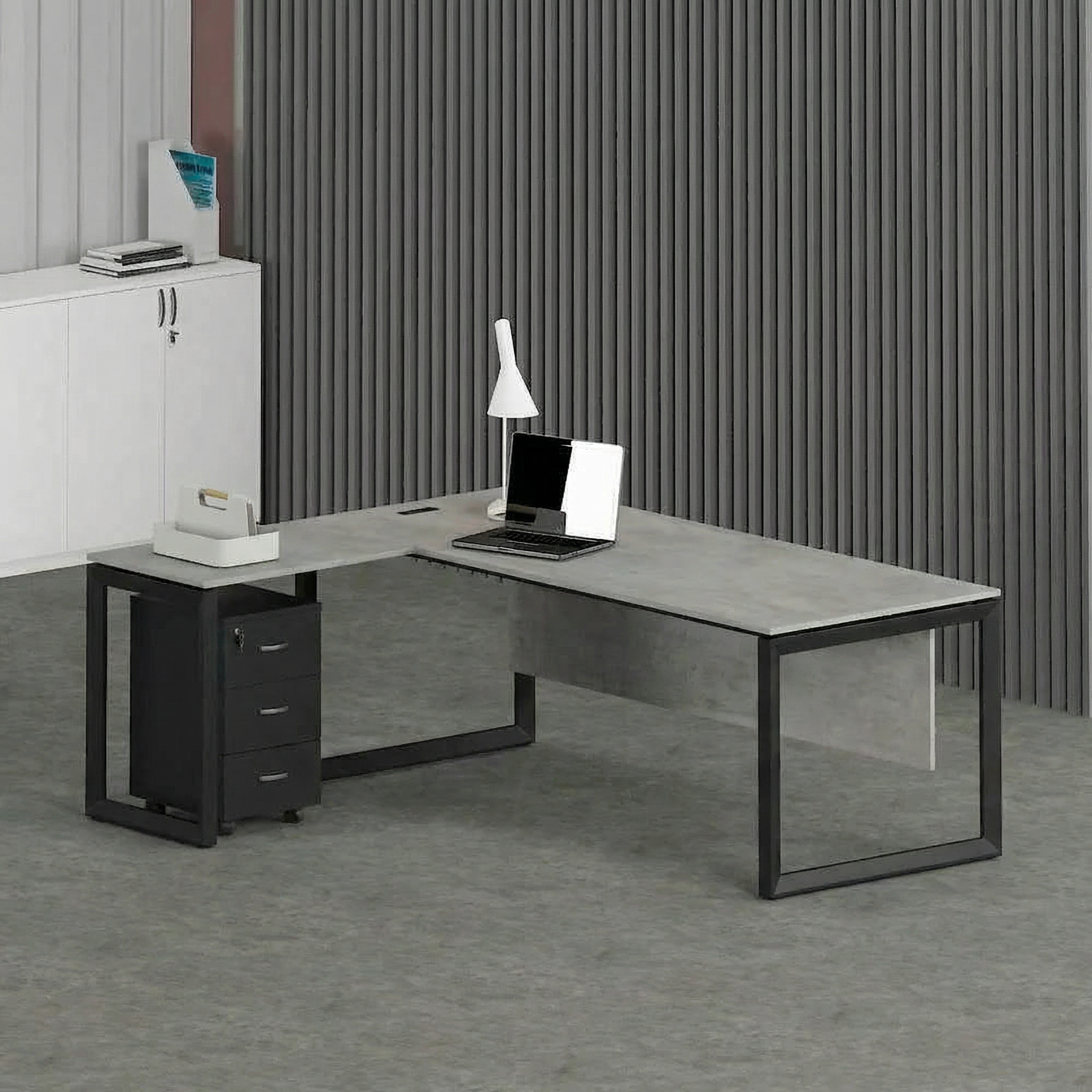 Solana L-Shaped Executive Desk (Black Frame)
