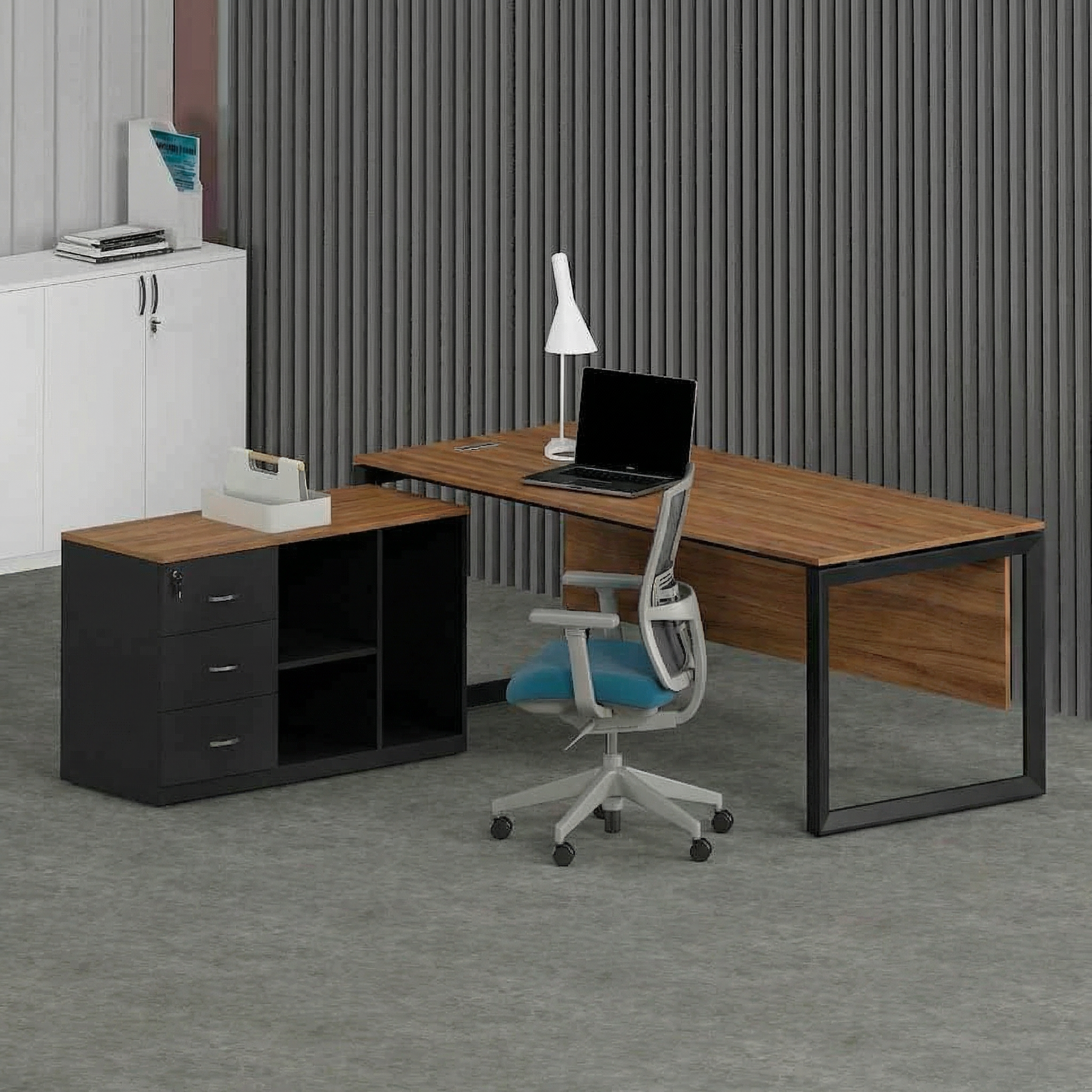 Solana Office Executive Desk (with Side Cabinet) Black Frame