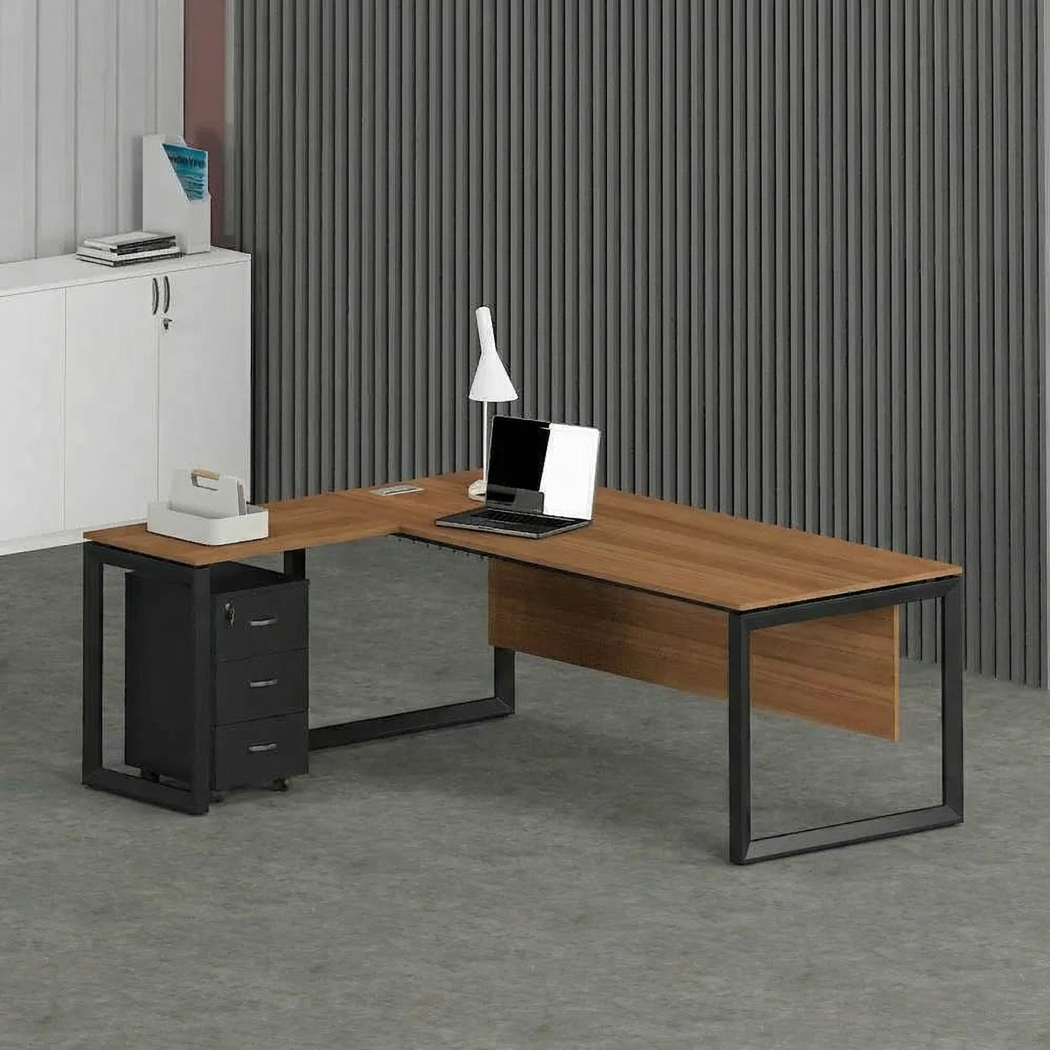 Solana L-Shaped Executive Desk (Black Frame)