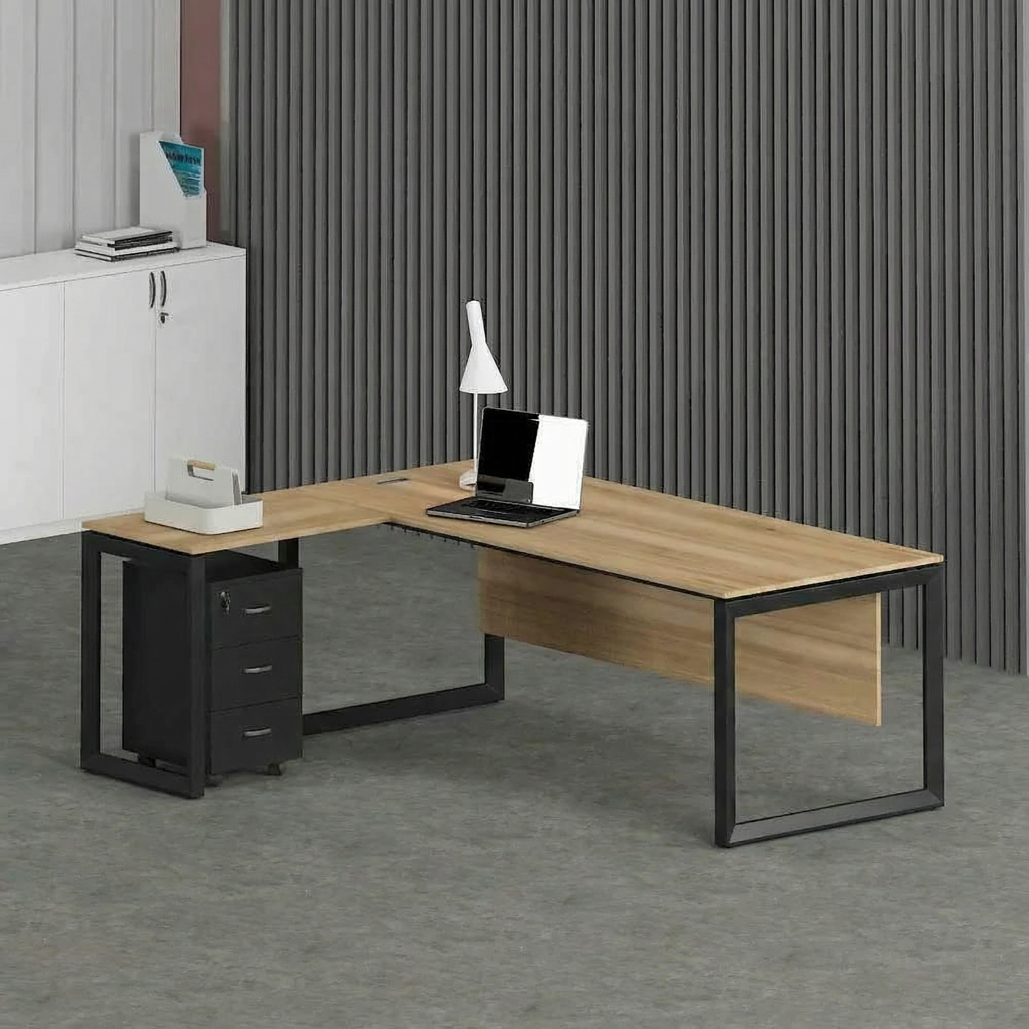 Solana L-Shaped Executive Desk (Black Frame)