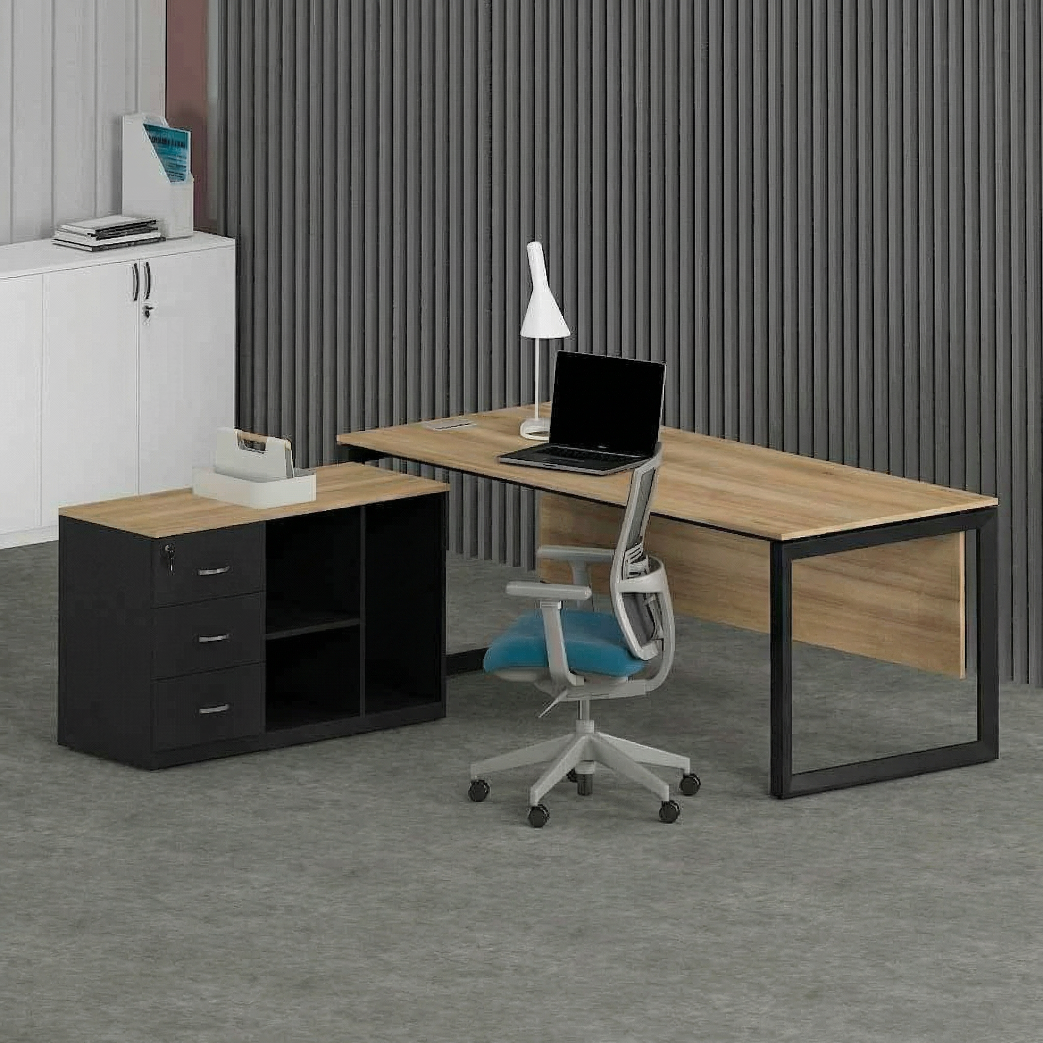 Solana Office Executive Desk (with Side Cabinet) Black Frame
