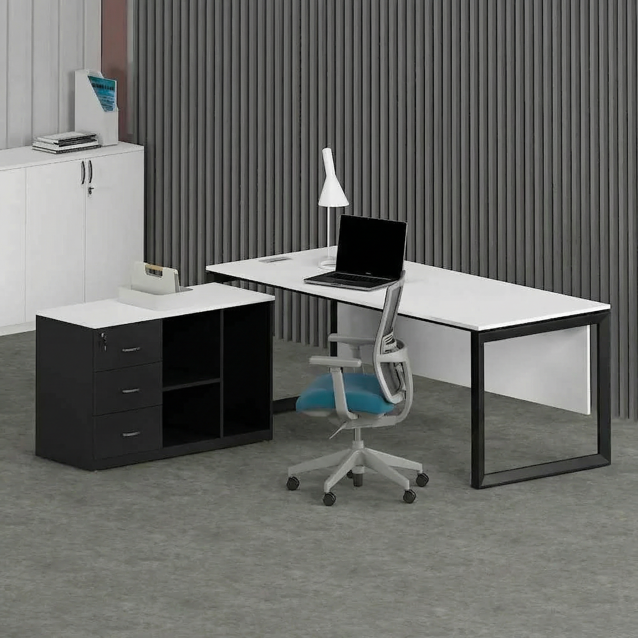 Solana Office Executive Desk (with Side Cabinet) Black Frame