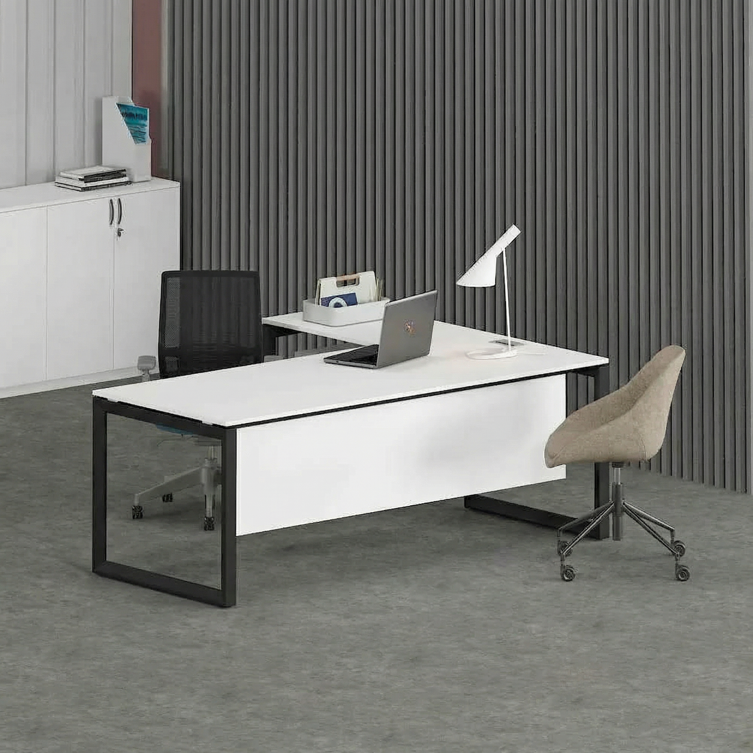 Solana L-Shaped Executive Desk (Black Frame)