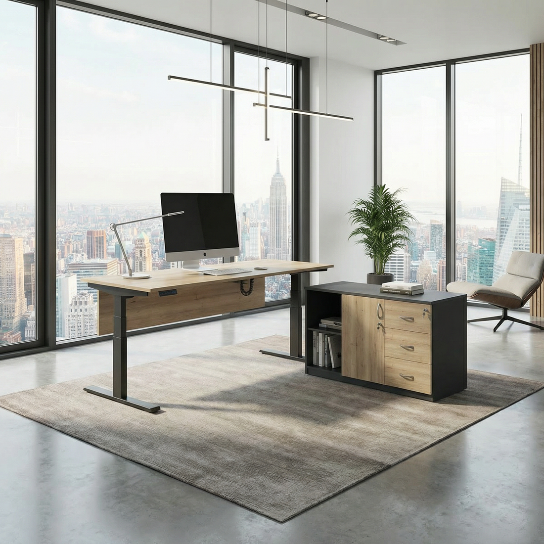 PosturePro Electric Pro Series L-Shape Dual Motor Height Adjustable Standing Table With Side Return (Black Frame)