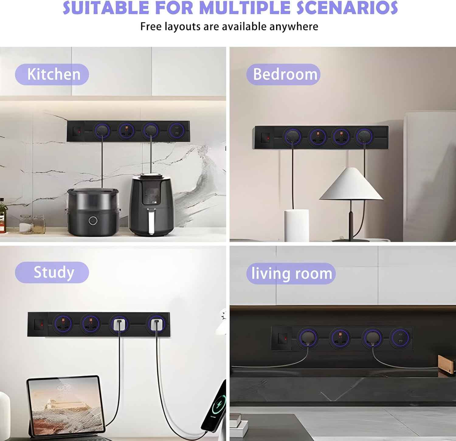 Track socket;Removable Electrical Track Outlet 50CM Track 8000w; 3 Universal socket, USB-C PD 20W Super charging,Suitable for Kitchen, Living Room,Study, Office (black)