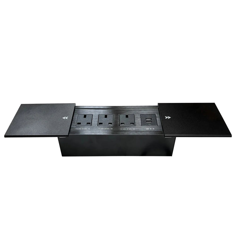 2 Way Slide Table Top Rectangular Shape Socket, Black