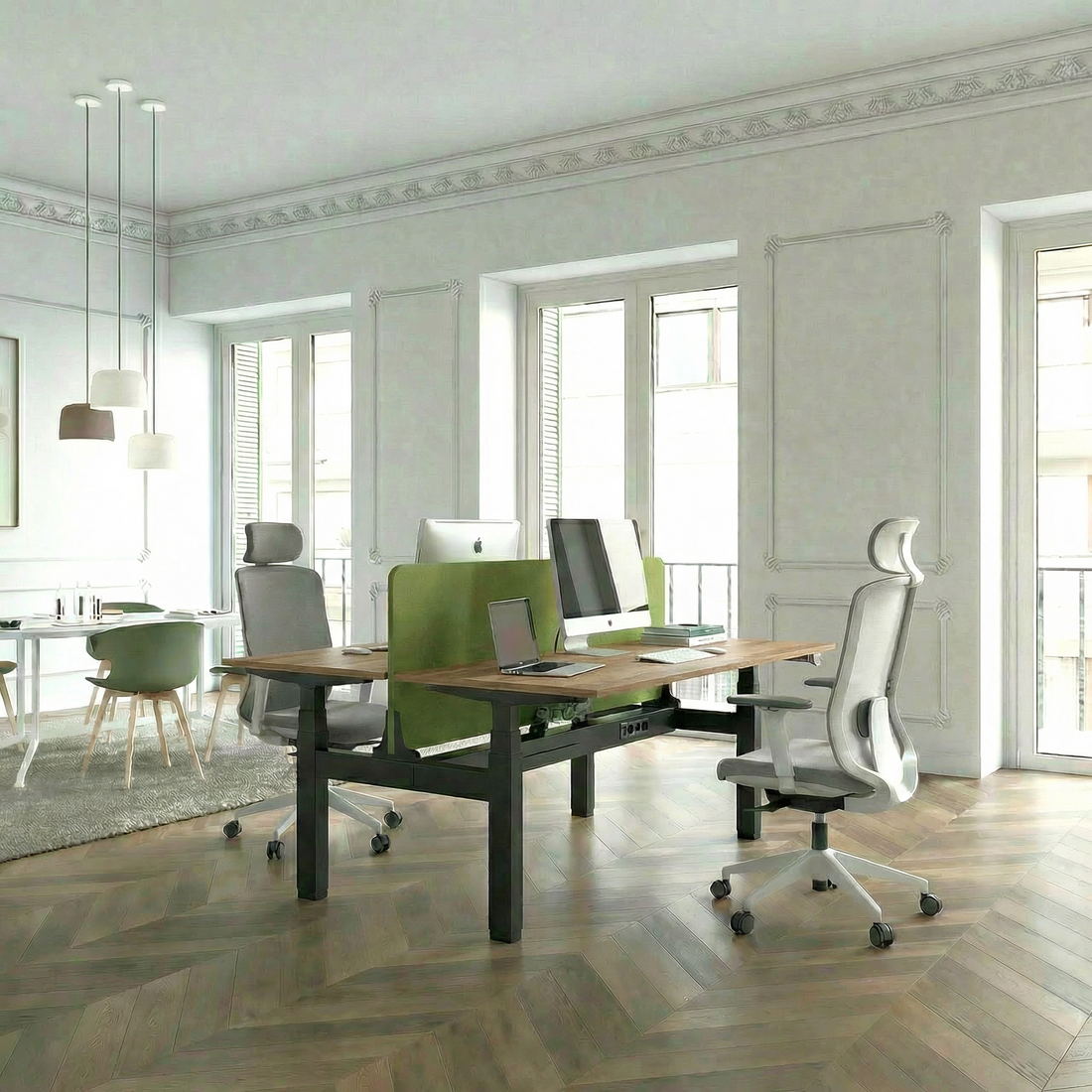 Alignspace Cluster of 2x Height Adjustable Workstation Table (Black Frame)