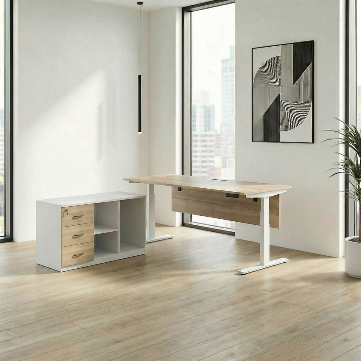 AlignSpace Electric Pro Series L-Shape Dual Motor Height Adjustable Standing Table With Side Return (White Frame)