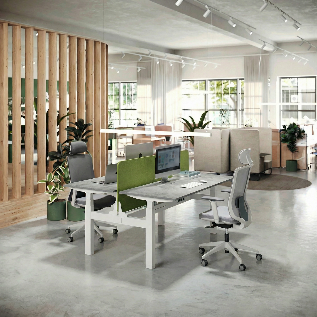 Alignspace Cluster of 2x Height Adjustable Workstation Table (White Frame)