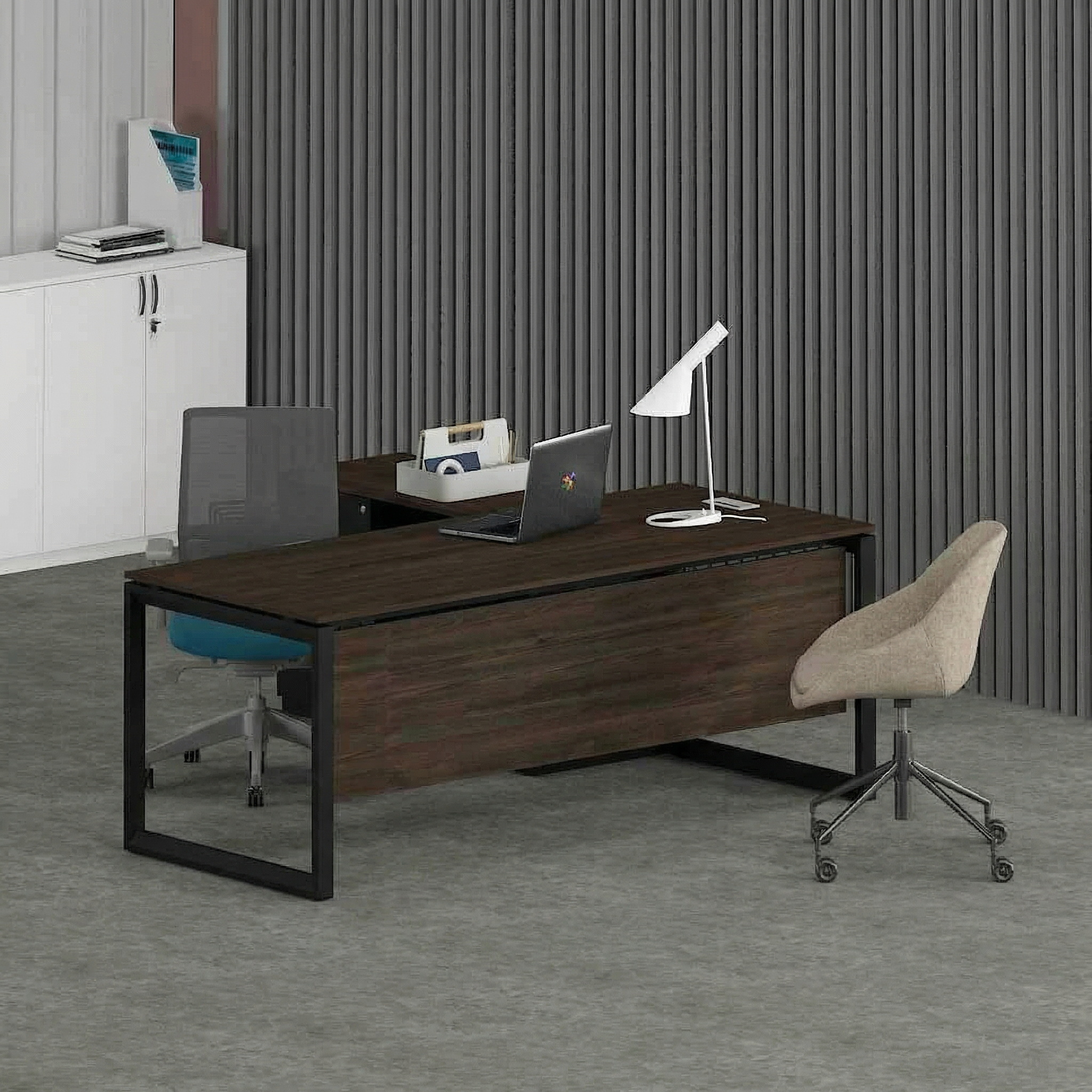 Solana Office Executive Desk (with Side Cabinet) Black Frame