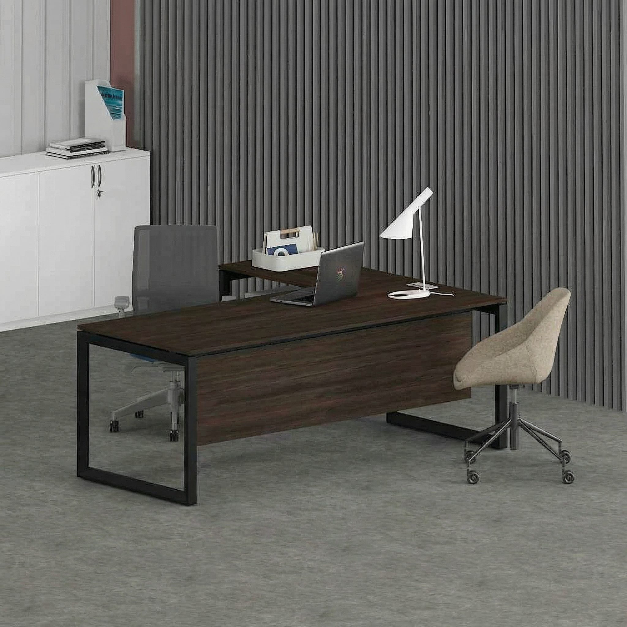 Solana L-Shaped Executive Desk (Black Frame)