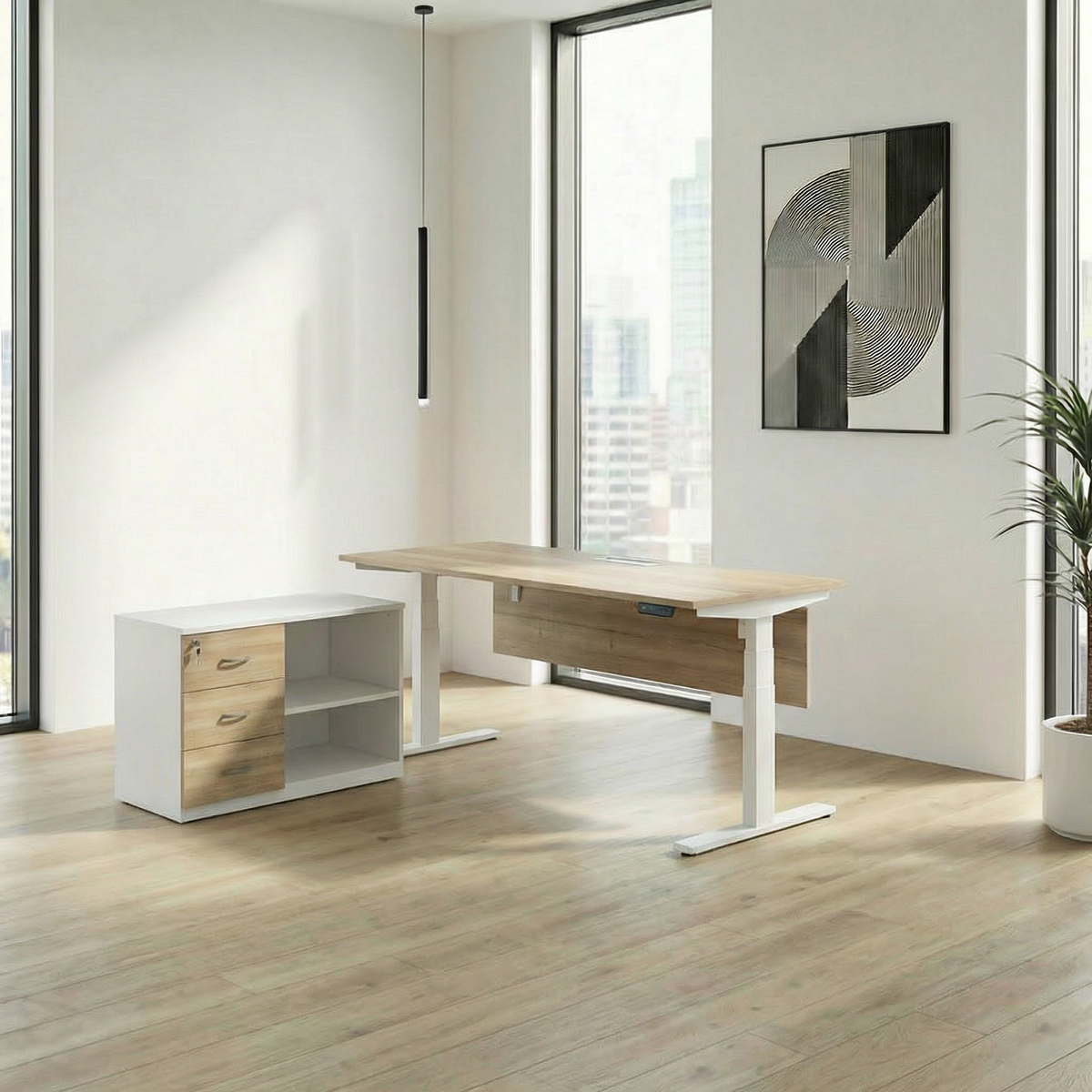 ErgoFlex Electric Pro Series L-Shape Dual Motor Height Adjustable Standing Table With Side Return (White Frame)