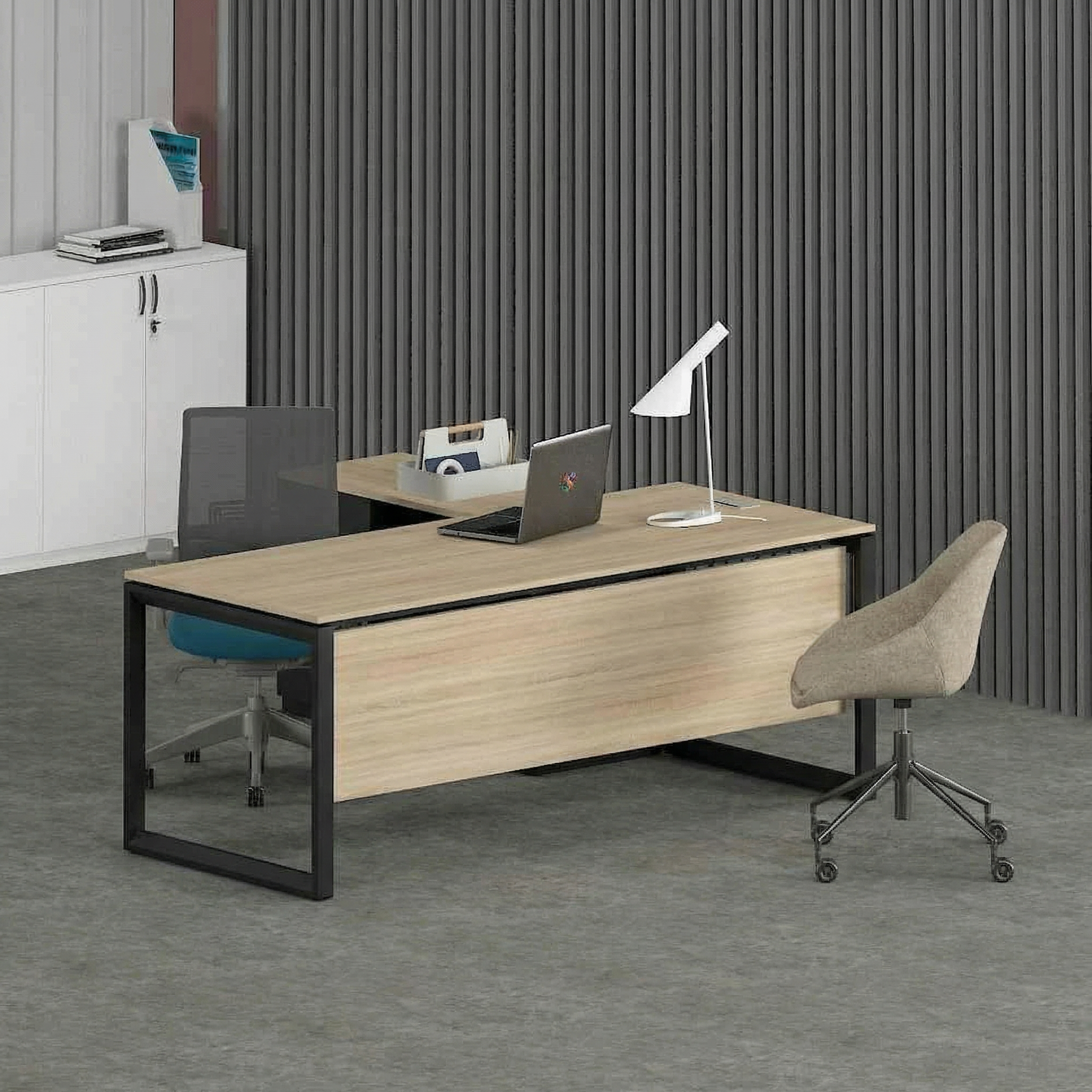 Solana Office Executive Desk (with Side Cabinet) Black Frame