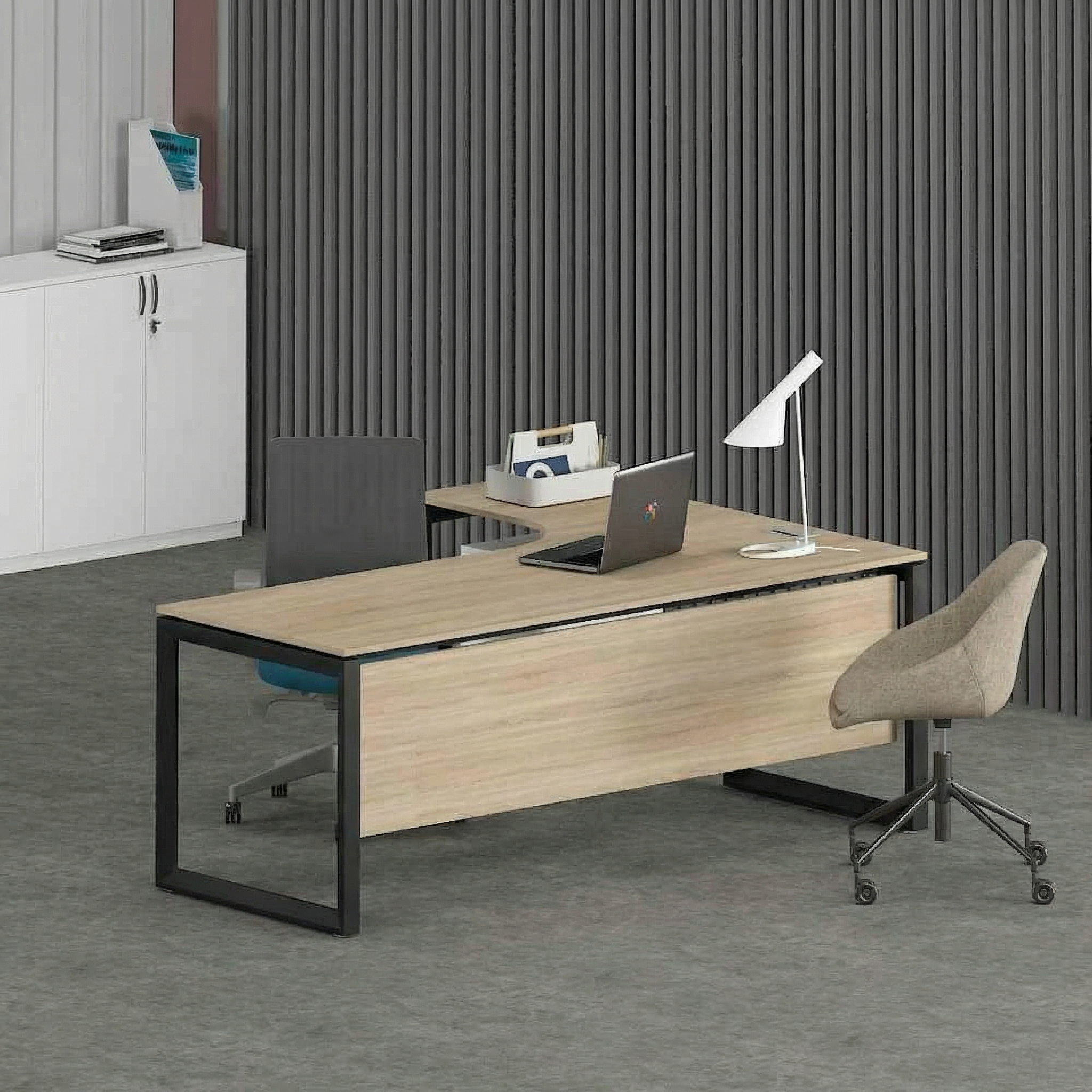 Solana L-Shaped Executive Desk (Curve Table Top) Black Frame