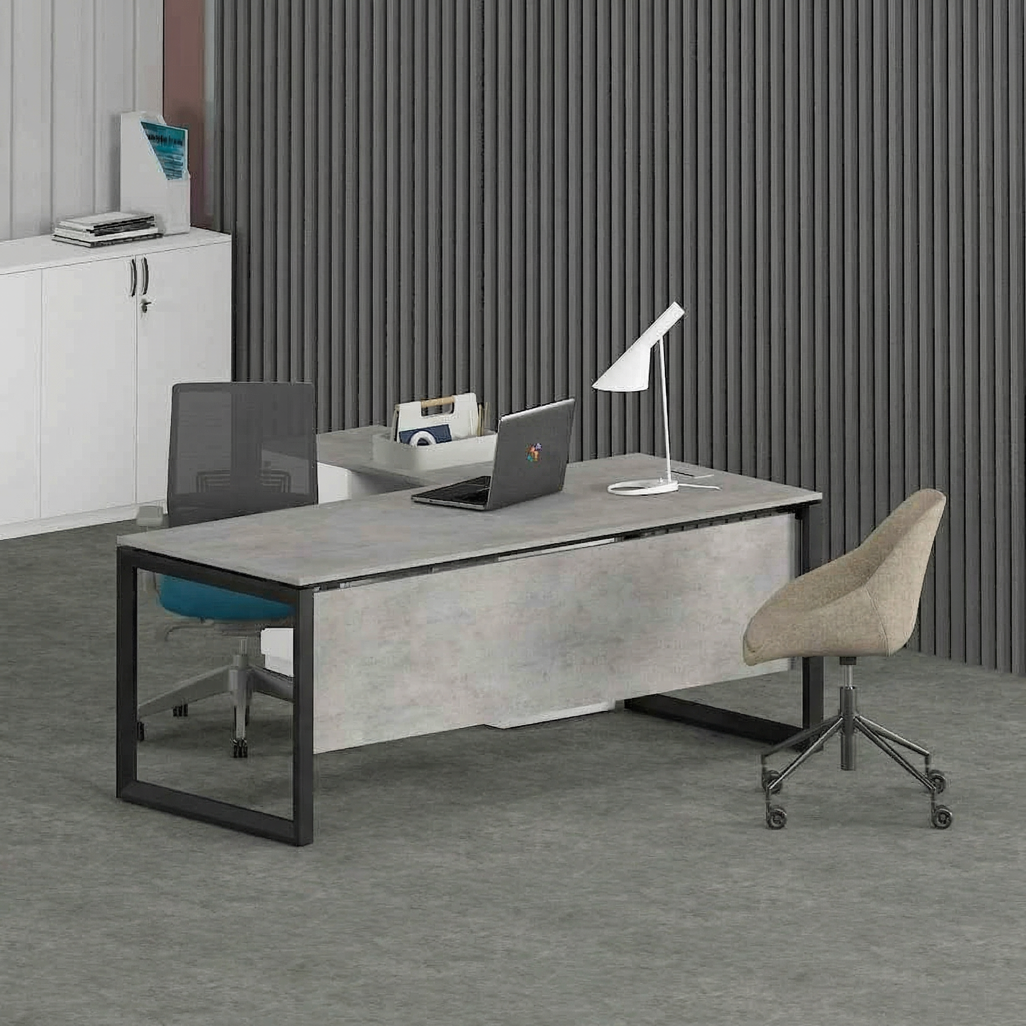 Solana Office Executive Desk (with Side Cabinet) Black Frame