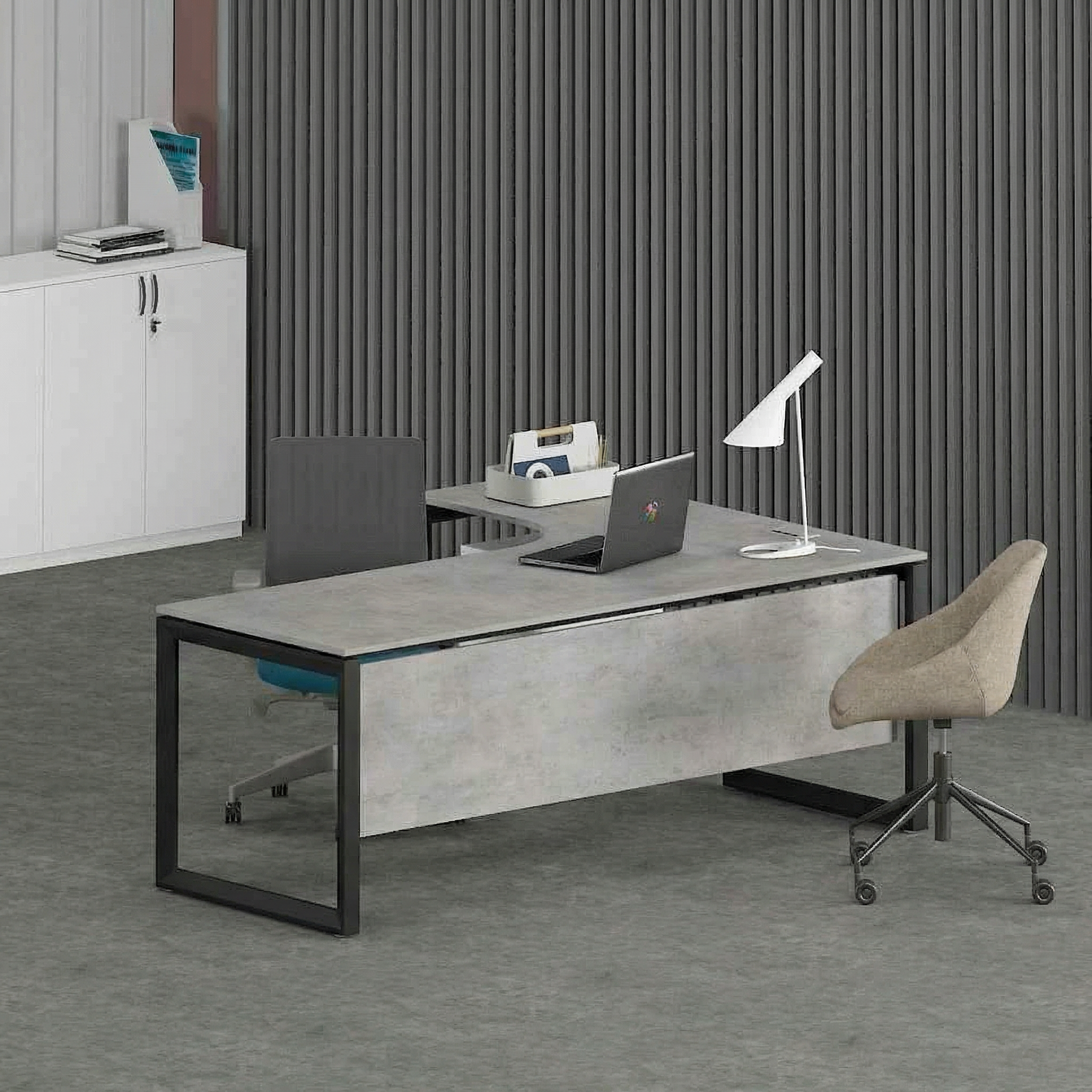 Solana L-Shaped Executive Desk (Curve Table Top) Black Frame