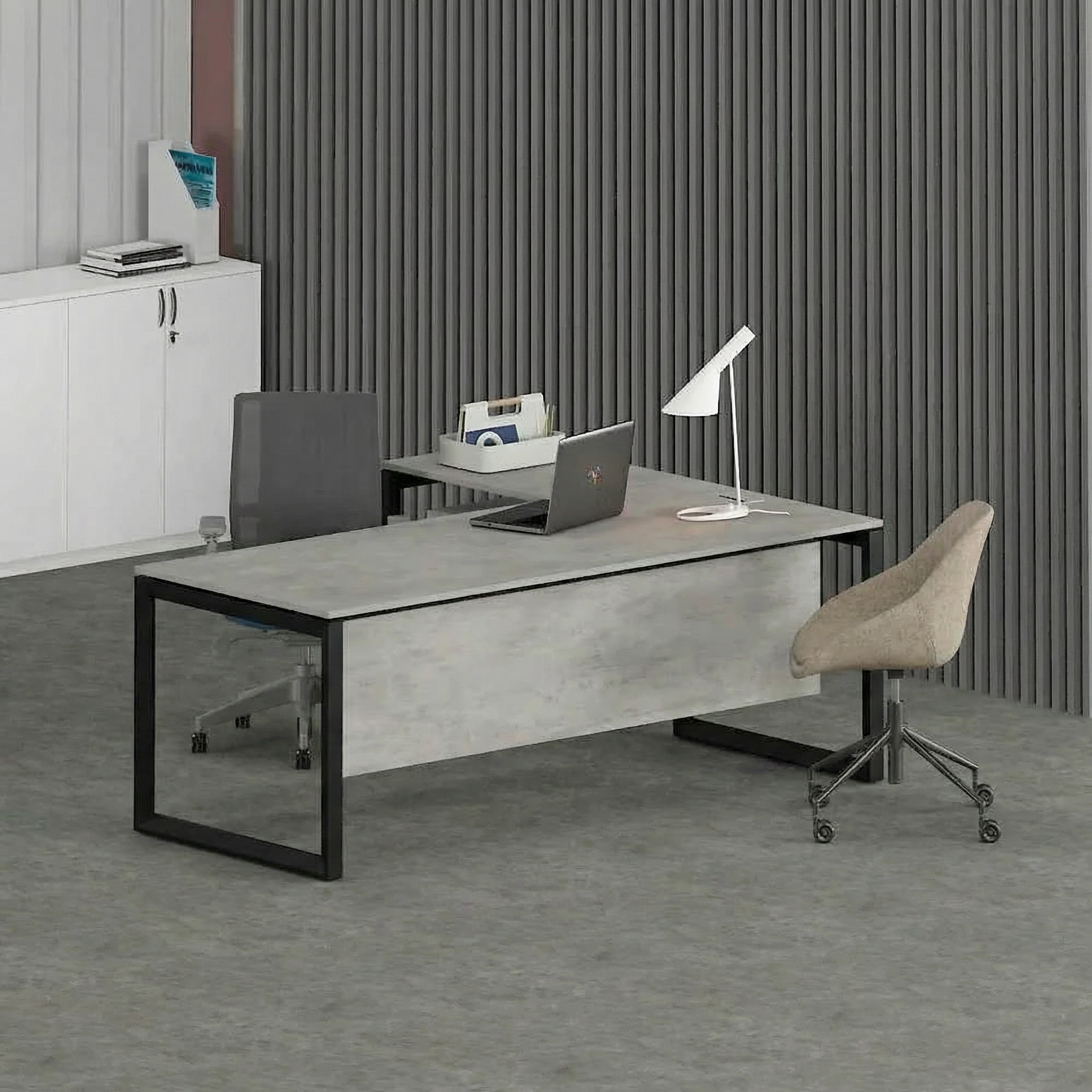 Solana L-Shaped Executive Desk (Black Frame)