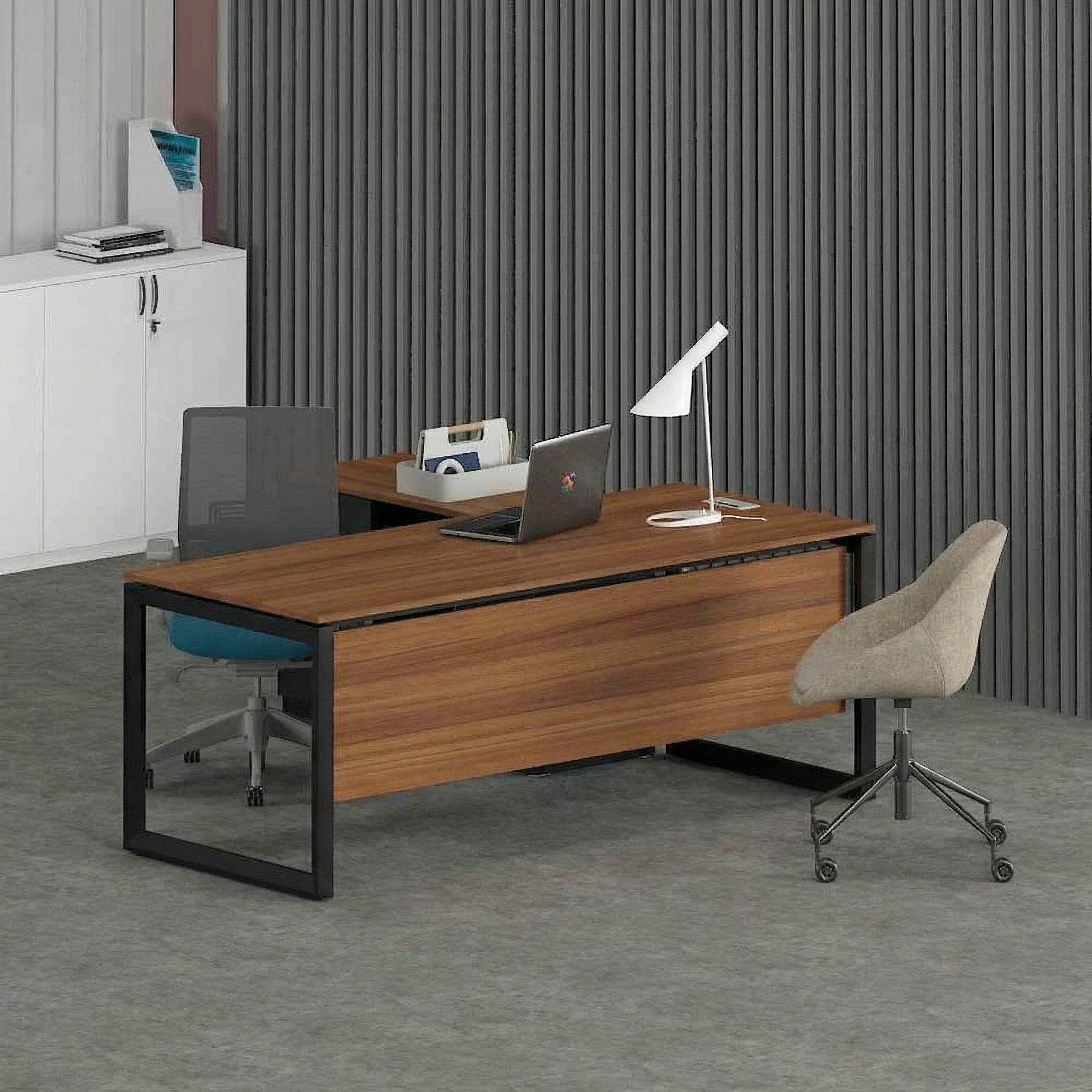 Solana Office Executive Desk (with Side Cabinet) Black Frame