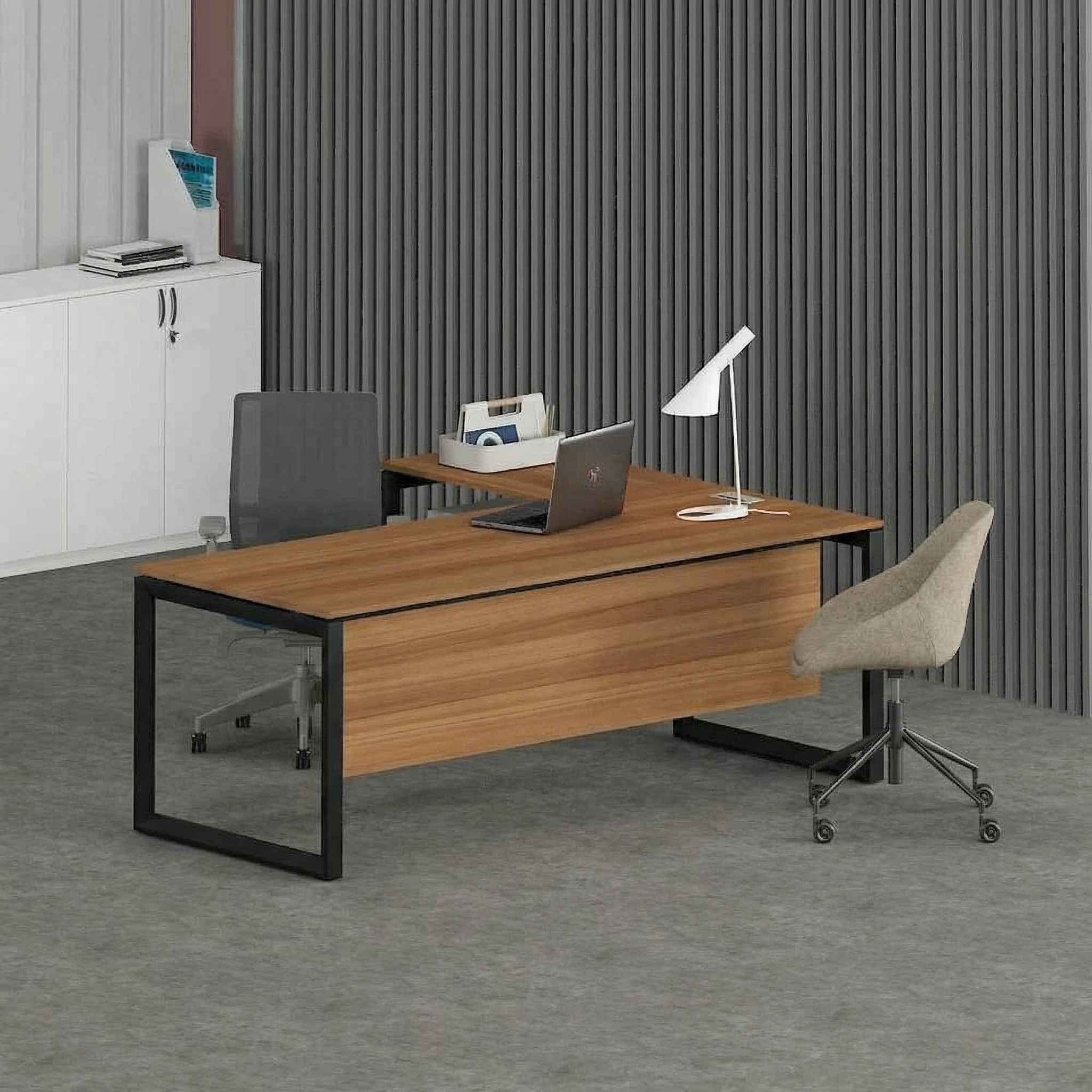 Solana L-Shaped Executive Desk (Black Frame)