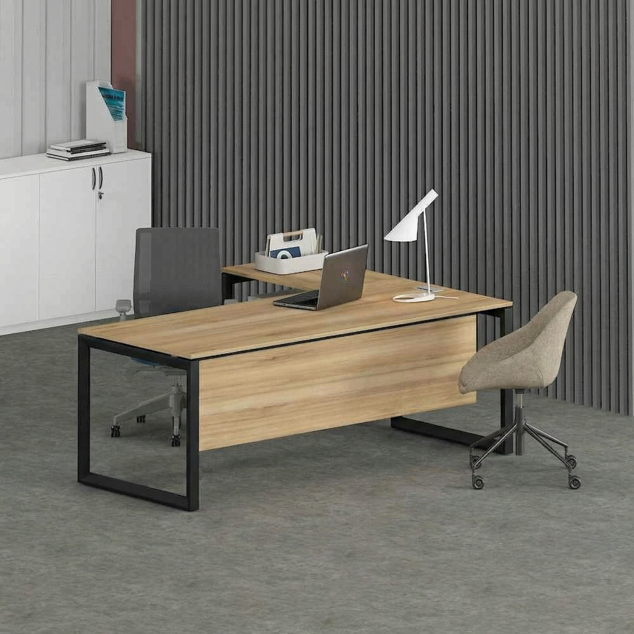 Solana L-Shaped Executive Desk (Black Frame)