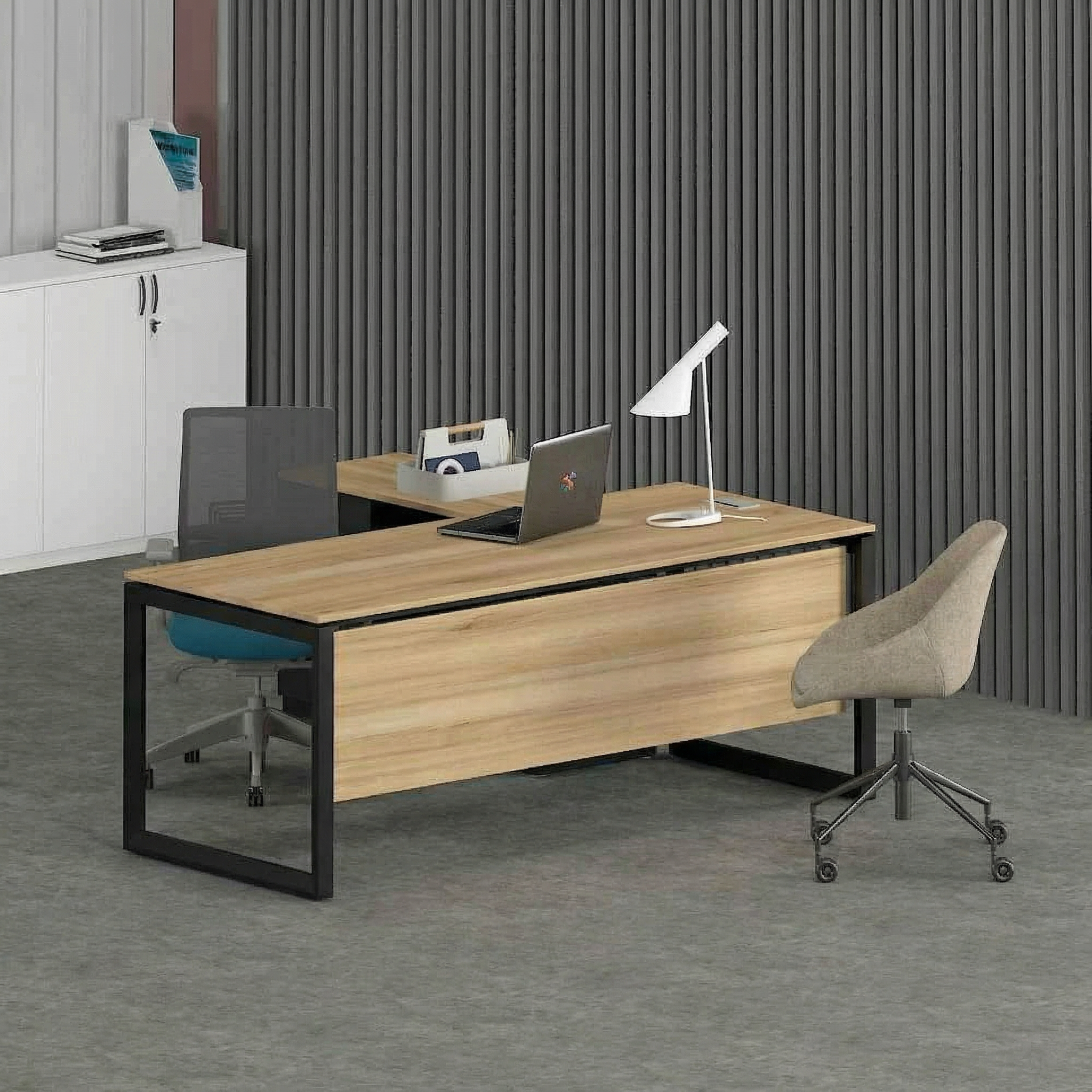 Solana Office Executive Desk (with Side Cabinet) Black Frame