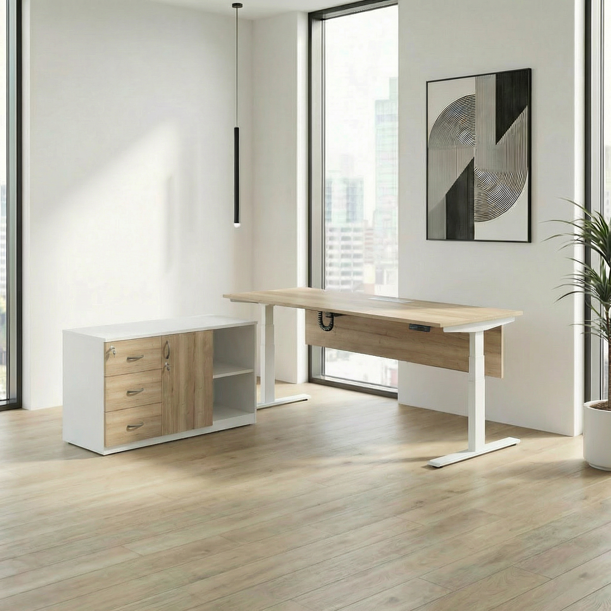 PosturePro Electric Pro Series L-Shape Dual Motor Height Adjustable Standing Table With Side Return (White Frame)