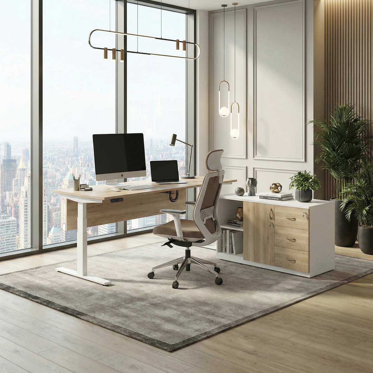PosturePro Electric Pro Series L-Shape Dual Motor Height Adjustable Standing Table With Side Return (White Frame)