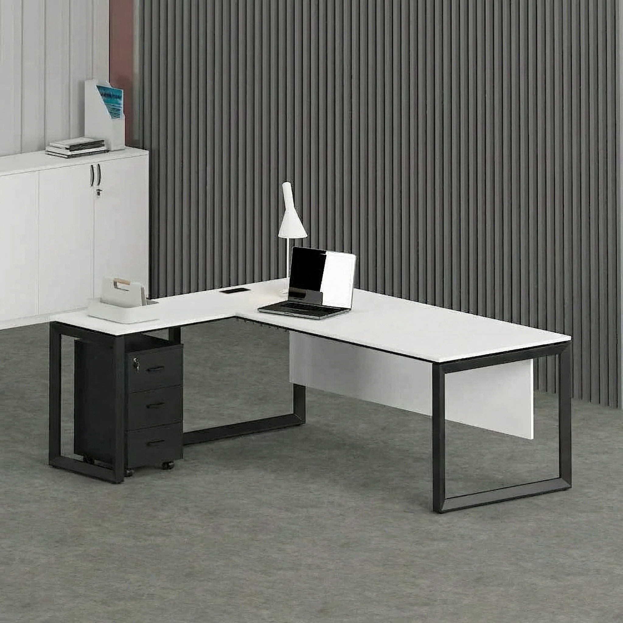Solana L-Shaped Executive Desk (Black Frame)
