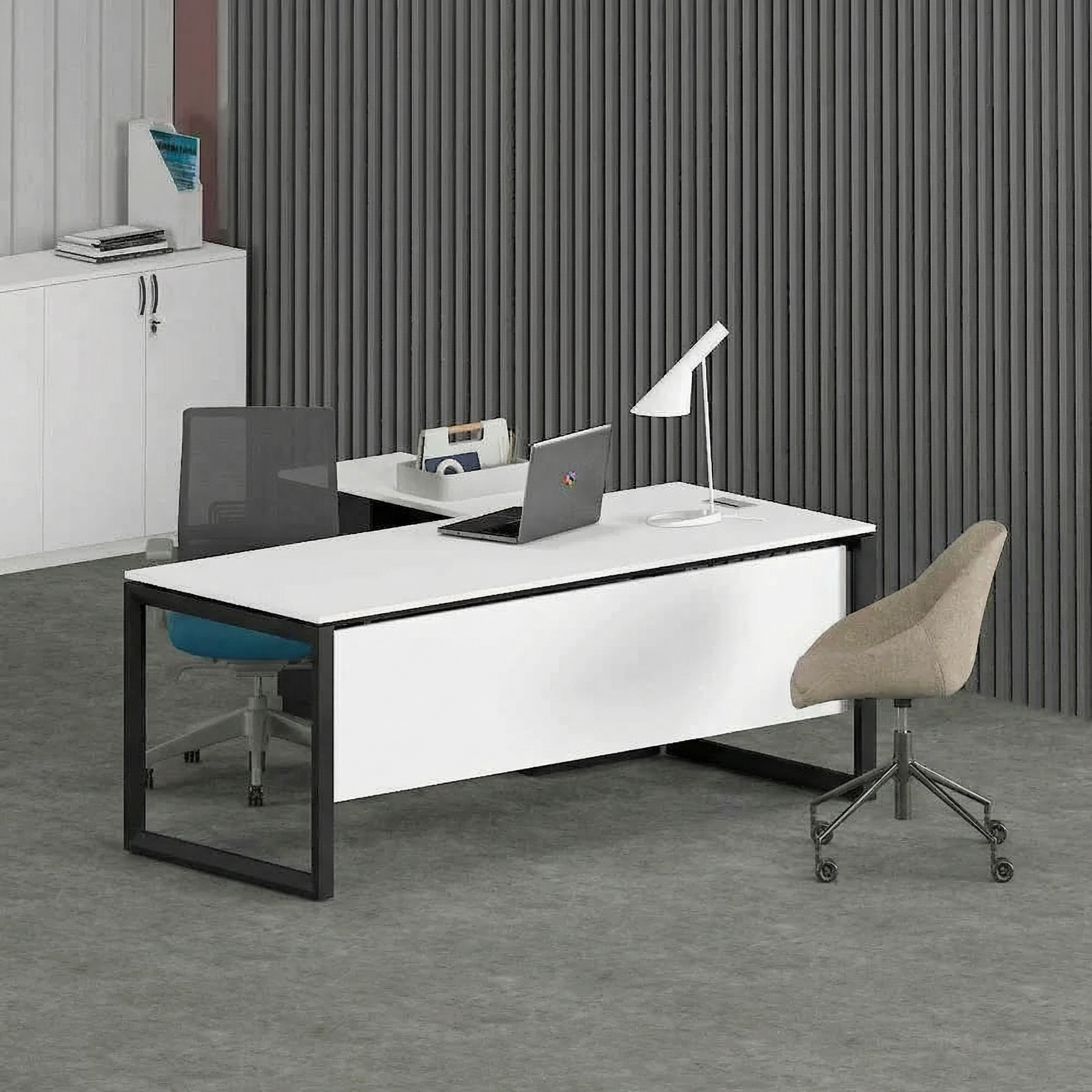 Solana Office Executive Desk (with Side Cabinet) Black Frame