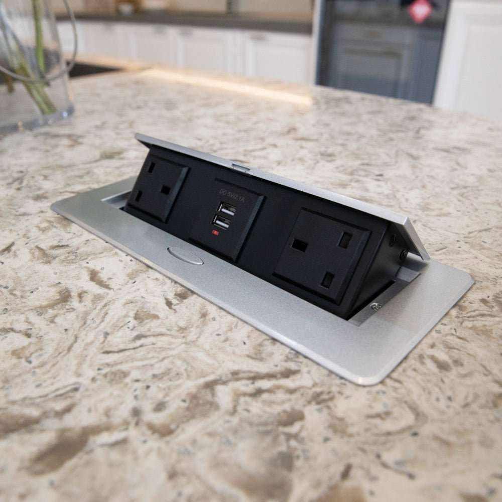 Table Top Rectangular Shape, Hydraulic Push to Open Socket, Silver