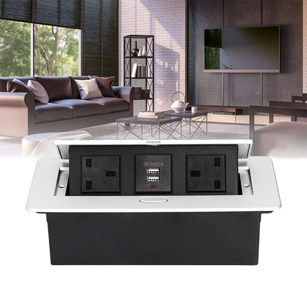 Table Top Rectangular Shape, Hydraulic Push to Open Socket, Silver