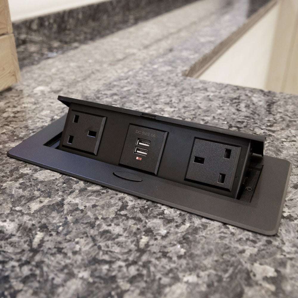 Table Top Rectangular Shape, Hydraulic Push to Open Socket, Black