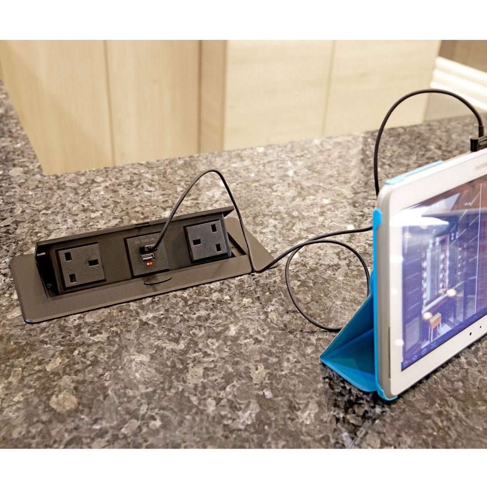 Table Top Rectangular Shape, Hydraulic Push to Open Socket, Black