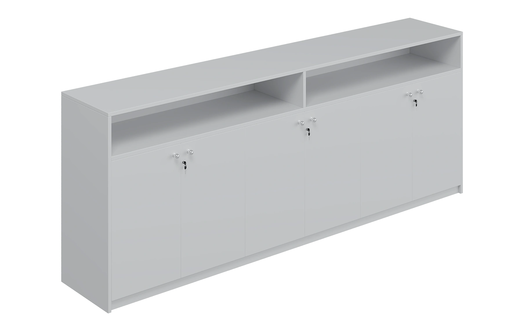 White Cabinet With Six-Door Recessed Open Top Shelf