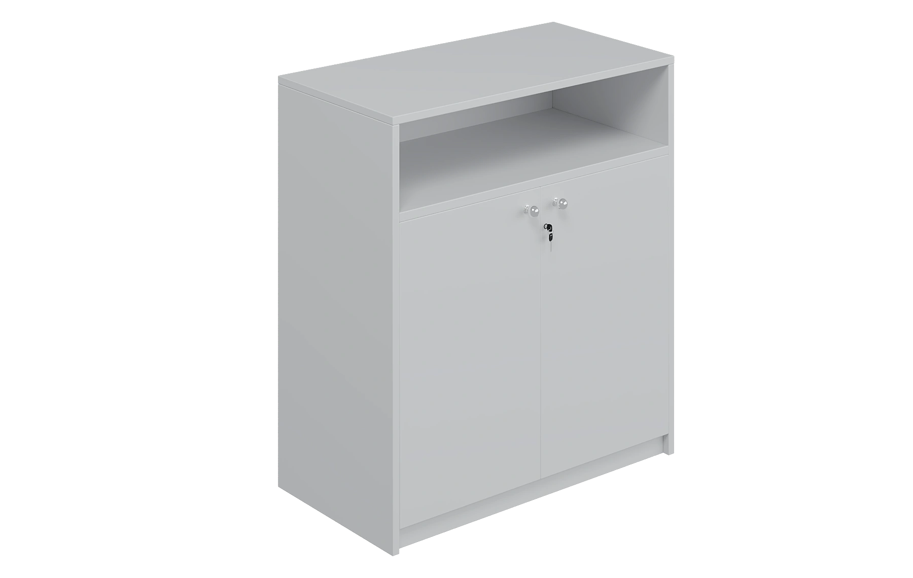 White Cabinet With Two-Door Recessed Open Top Shelf